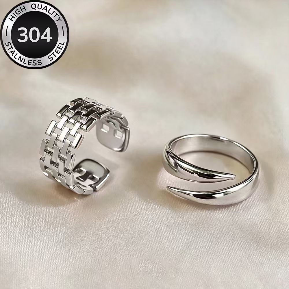 2pcs High-Quality Stainless Steel Stackable Open Ring Set